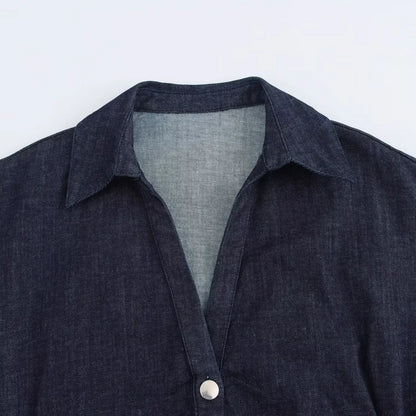 Denim Dress With Zipper And Lapel For Spring Fashion Outfits Casual