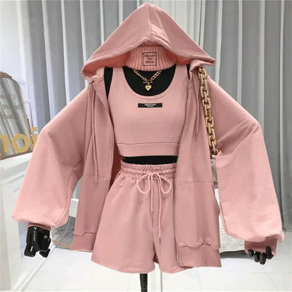 3 Piece Outfit Set With Shorts And Hoodie For Fall Outfits Casual