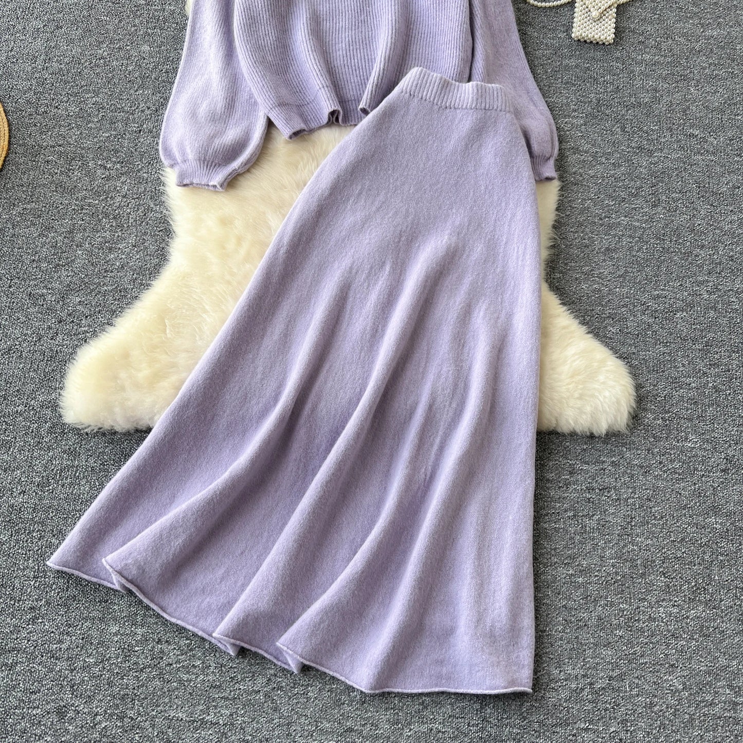 Fall Outfit Aesthetic Knit Sweater And Skirt Coord Set
