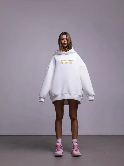 Oversized Duck Print Hoodie With Fleece For Cozy 2025 Fall Outfits Style