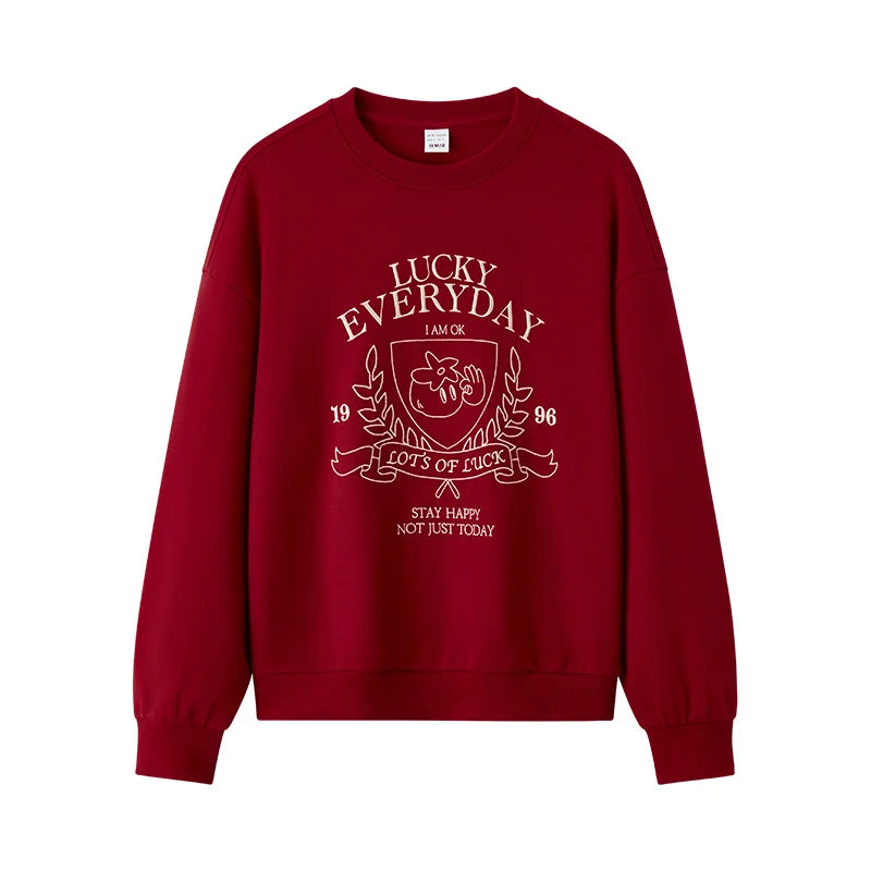 2025 Spring Embroidered Oversized Hoodie for Women Loose Fit Drop Shoulder Aesthetic Casual Pullover Sweatshirt Round Neck