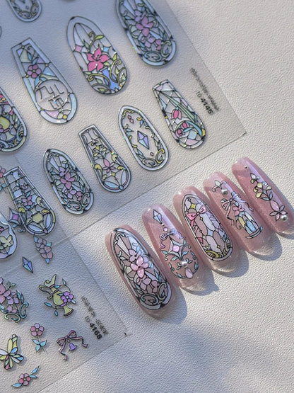 5D Stained Glass Nail Stickers For Fall Nails Inspiration And Glitter Nail Art Styling
