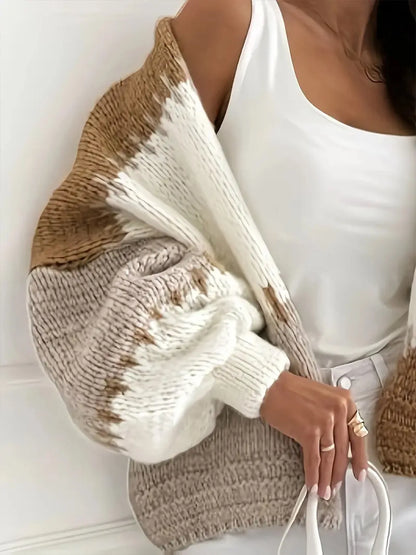 2025 Fall Outfit Inspiration Loose Knit Cardigan With Lantern Sleeve Streetwear Style