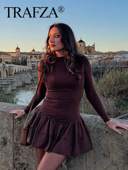Mini Dress With Boat Neck And Elegant Fit For Spring Fashion Outfits