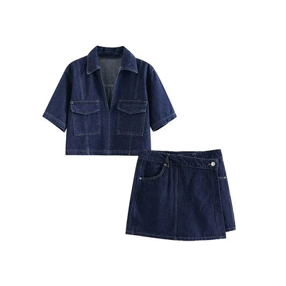 Summer Outfit Set Featuring Denim Shirt And Trendy Skirt For Casual Outfits