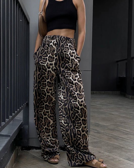 Elastic Elegance Leopard Pants