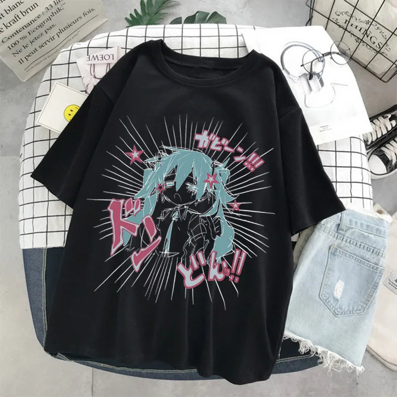Cartoon Print Summer Y2k Gothic Harajuku T-shirt Outfits