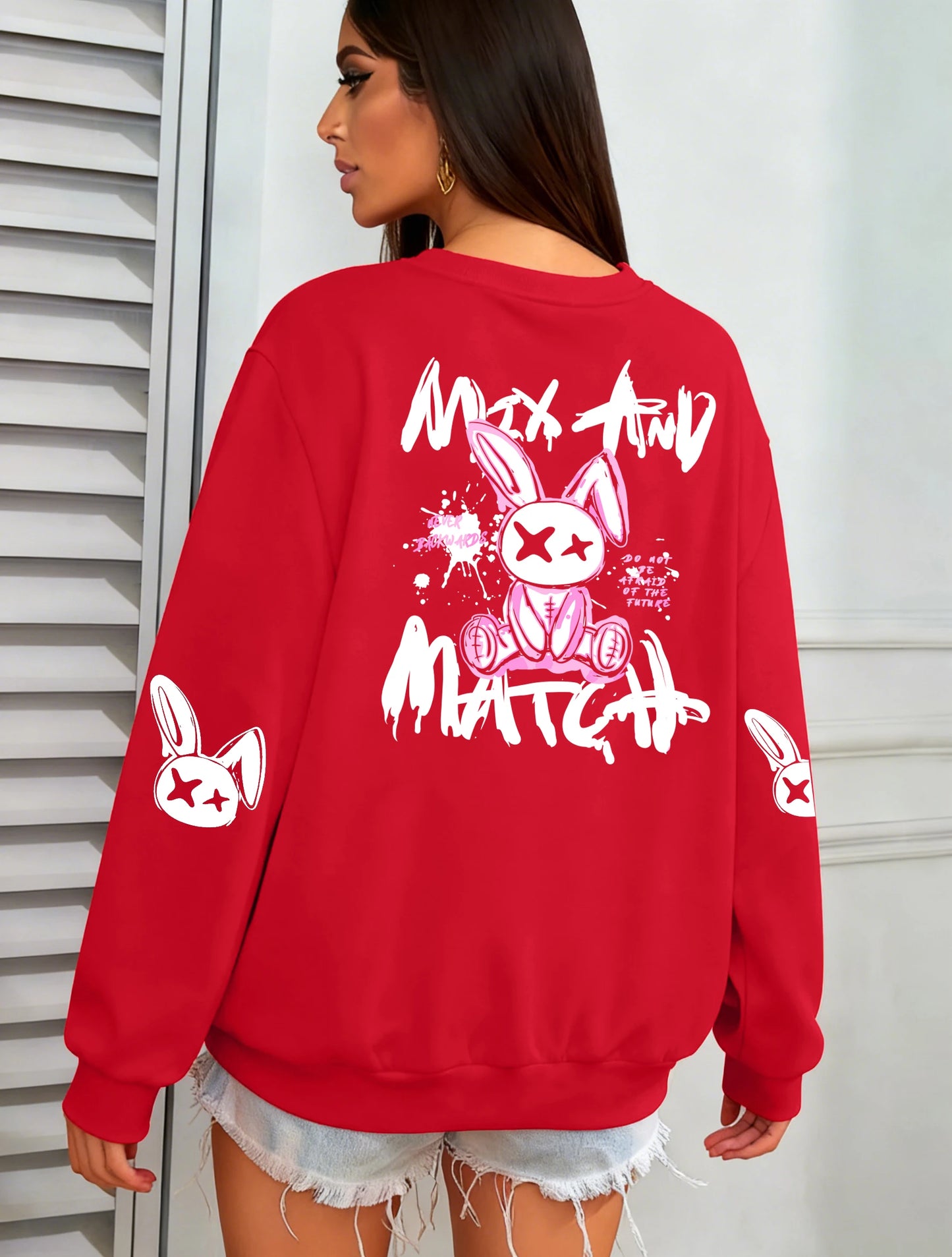 Women Rabbit Printed Warm Sweatshirt