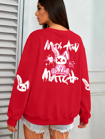 Women Rabbit Printed Warm Sweatshirt