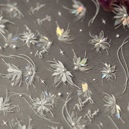 Autumn Nail Art Stickers With White Flowers And Gradient Shine For Fall Nail Ideas