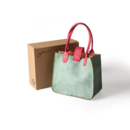 Genuine Leather Minimalist Tote With Handsewn Craftsmanship and Classic Solid Color Design