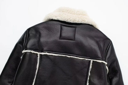 Vintage Faux Leather Jacket With Long Sleeves For Chic Fall Outfit Ideas