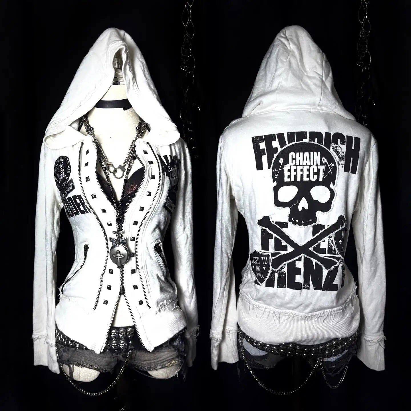 Retro Streetwear Outfit Aesthetic Y2K Skull Embroidered Hoodie Oversized Casual Jacket Inspiration