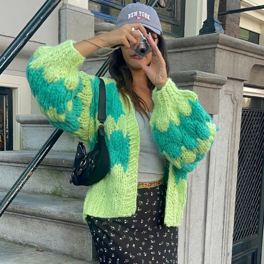 2025 Fall Casual Outfit Ideas Chunky Knit Cardigan With Colorful Y2K Streetwear Style