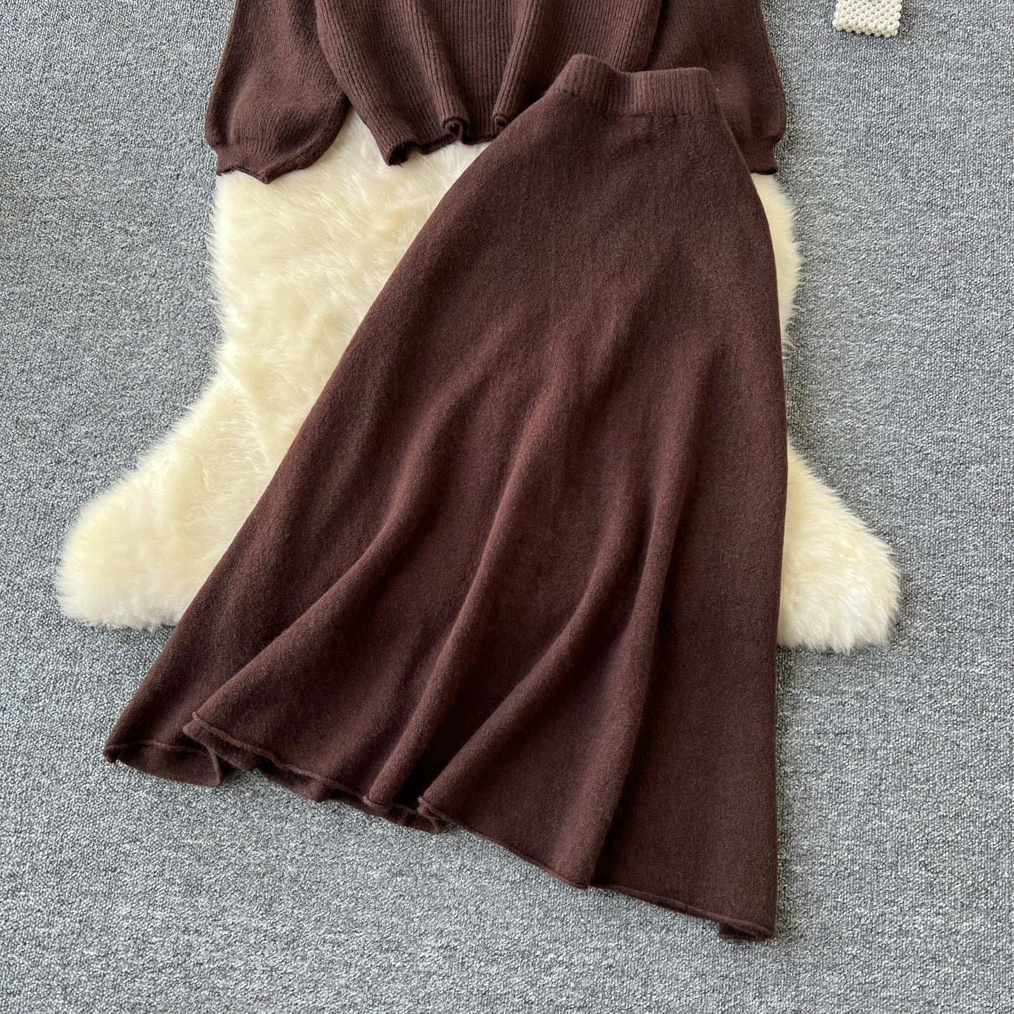 Fall Outfit Aesthetic Knit Sweater And Skirt Coord Set