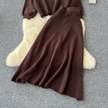 Fall Outfit Aesthetic Knit Sweater And Skirt Coord Set