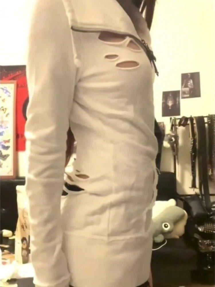 Vintage Y2K Hoodie Outfit Inspiration Slim Zip Up Autumn Top Aesthetic Korean Fashion Tee