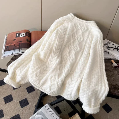Korean Style Jacquard Knit Sweater With Curled Edges For 2025 Fall Outfits