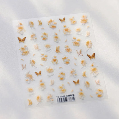 Autumn Nail Art Stickers With White Flowers And Gradient Shine For Fall Nail Ideas