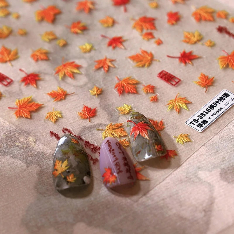 Fall Nails Design With Maple Leaf Decals Nail Art Ideas For Manicure