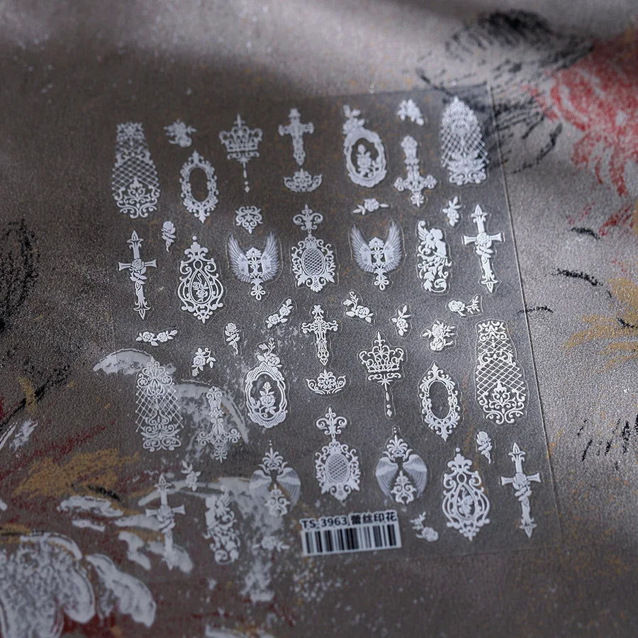 Autumn Nail Art Stickers With White Flowers And Gradient Shine For Fall Nail Ideas