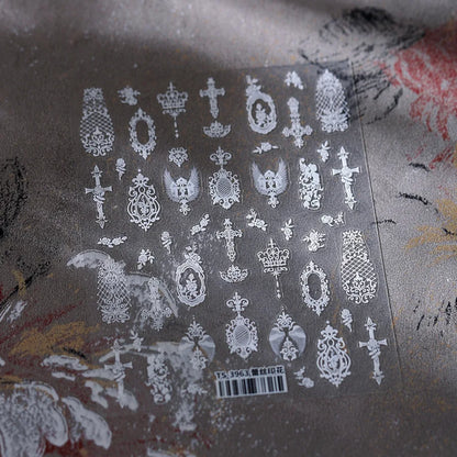 Autumn Nail Art Stickers With White Flowers And Gradient Shine For Fall Nail Ideas