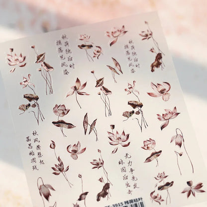 Autumn Nail Art Stickers With White Flowers And Gradient Shine For Fall Nail Ideas