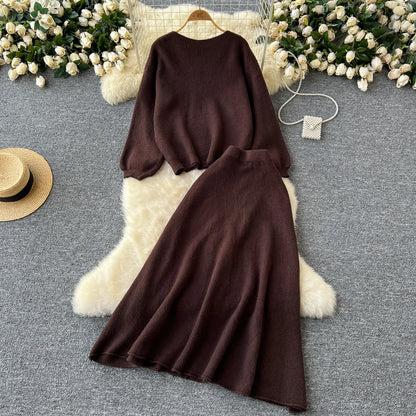Fall Outfit Aesthetic Knit Sweater And Skirt Coord Set
