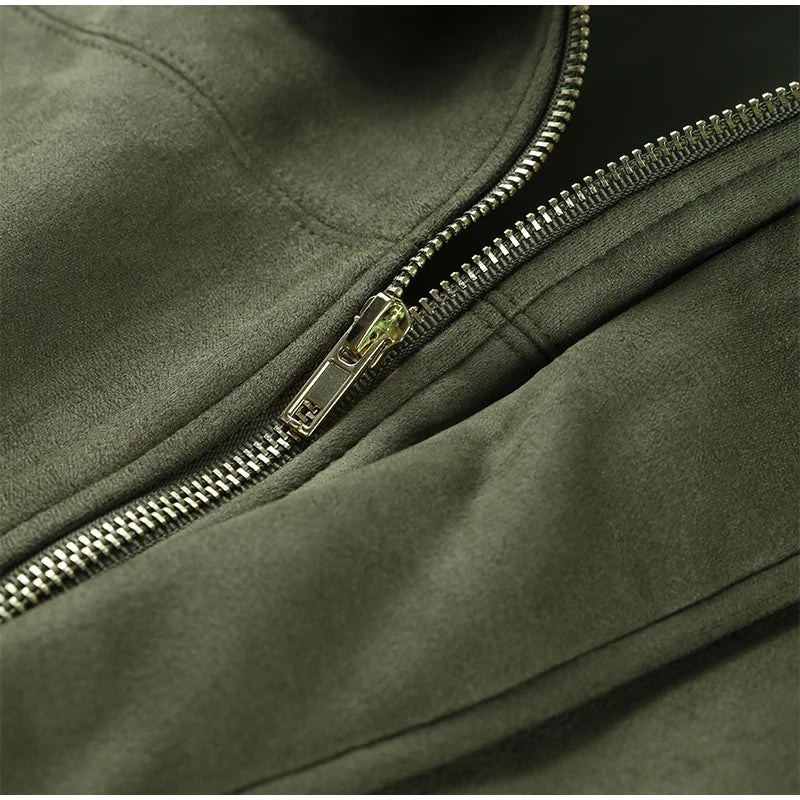 Fall Outfit Inspiration Green Short Jacket With Zipper And Lapel Style