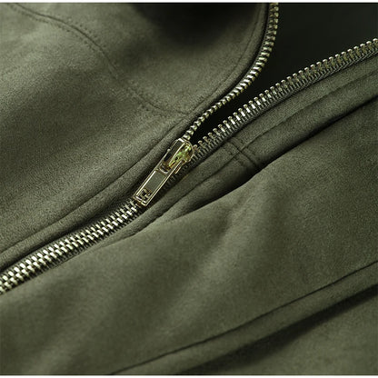 Fall Outfit Inspiration Green Short Jacket With Zipper And Lapel Style