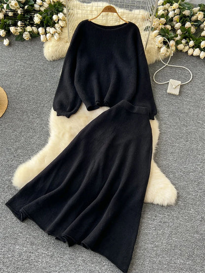 Fall Outfit Aesthetic Knit Sweater And Skirt Coord Set