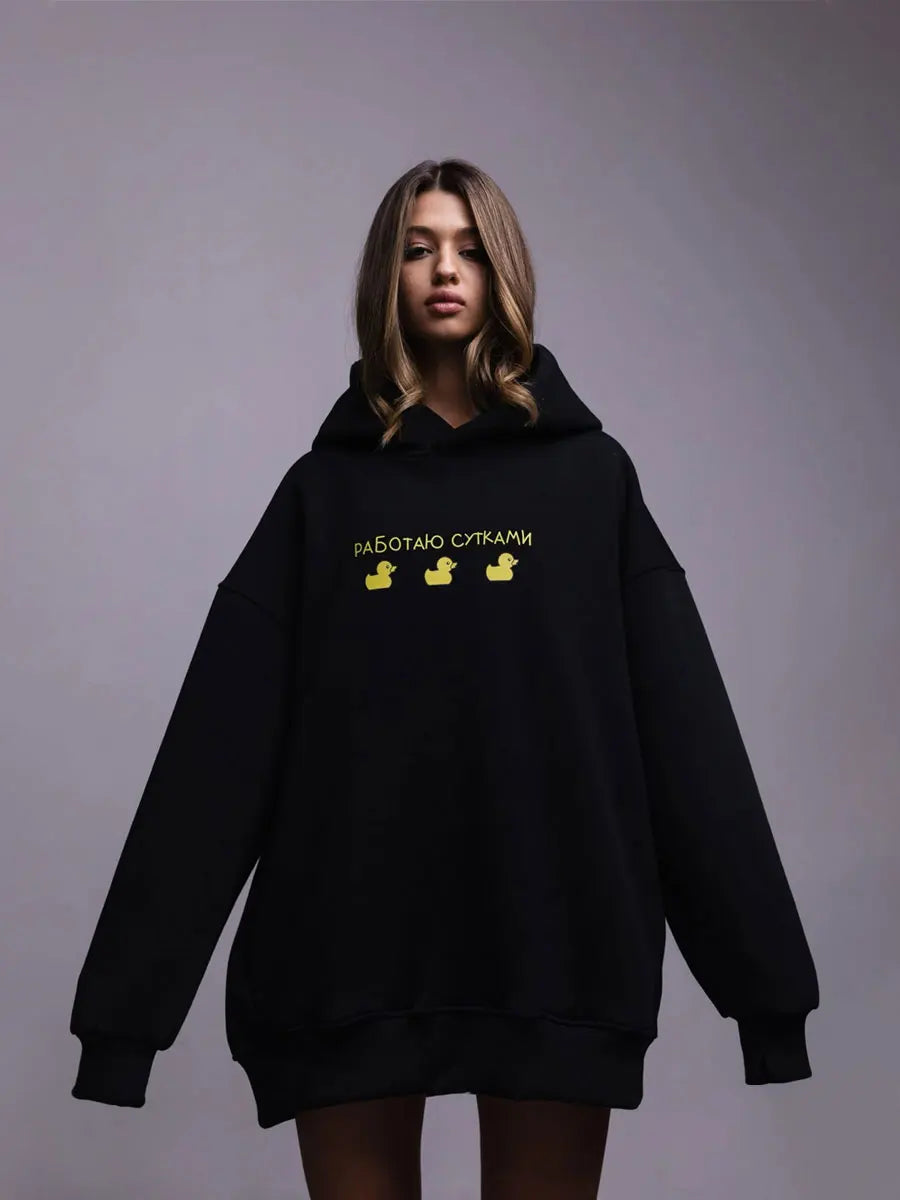 Oversized Duck Print Hoodie With Fleece For Cozy 2025 Fall Outfits Style