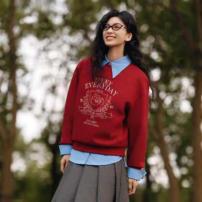 2025 Spring Embroidered Oversized Hoodie for Women Loose Fit Drop Shoulder Aesthetic Casual Pullover Sweatshirt Round Neck
