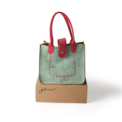 Genuine Leather Minimalist Tote With Handsewn Craftsmanship and Classic Solid Color Design