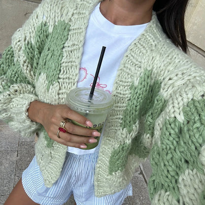 2025 Fall Casual Outfit Ideas Chunky Knit Cardigan With Colorful Y2K Streetwear Style