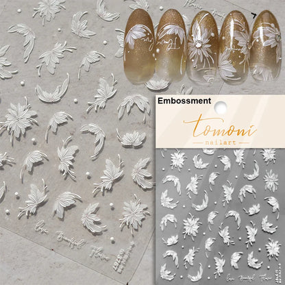 Autumn Nail Art Stickers With White Flowers And Gradient Shine For Fall Nail Ideas