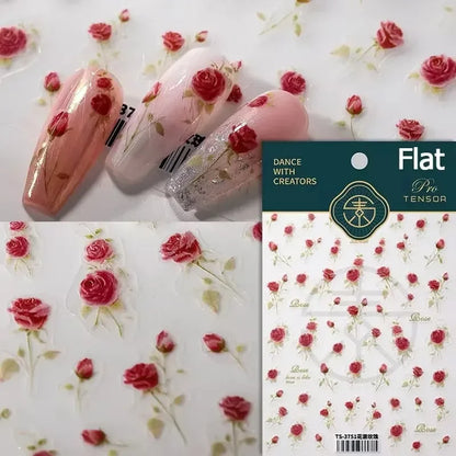 Autumn Nail Art Stickers With White Flowers And Gradient Shine For Fall Nail Ideas