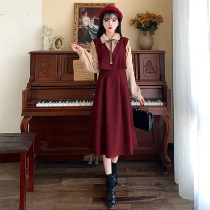 Preppy Style Dress For Spring Fashion Featuring Patchwork And Elegant Vibes