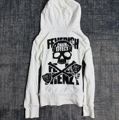 Retro Streetwear Outfit Aesthetic Y2K Skull Embroidered Hoodie Oversized Casual Jacket Inspiration