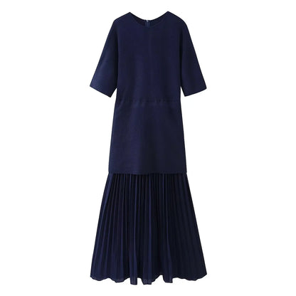 Spring Dress Outfit With Pleated Skirt And Half Sleeves For Vintage Casual Looks