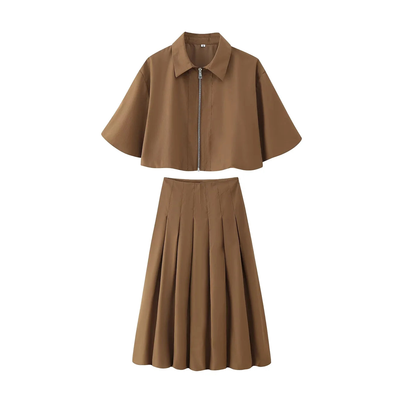 Two Piece Outfit Casual Lantern Skirt And Zipper Top Fall Fashion Look