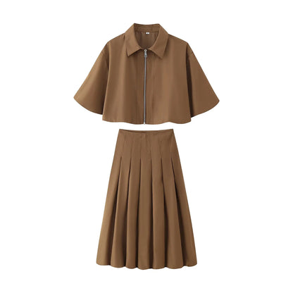 Two Piece Outfit Casual Lantern Skirt And Zipper Top Fall Fashion Look