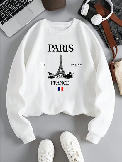 Fall Outfit Sweatshirt For Women With Paris Eiffel Tower Graphic Design