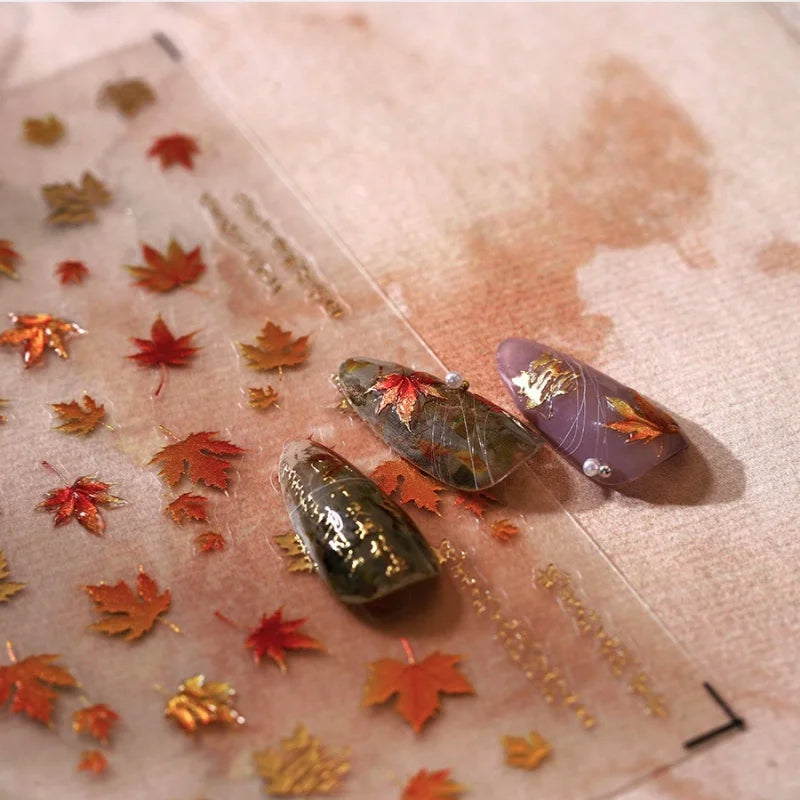 Fall Nails Design With Maple Leaf Decals Nail Art Ideas For Manicure