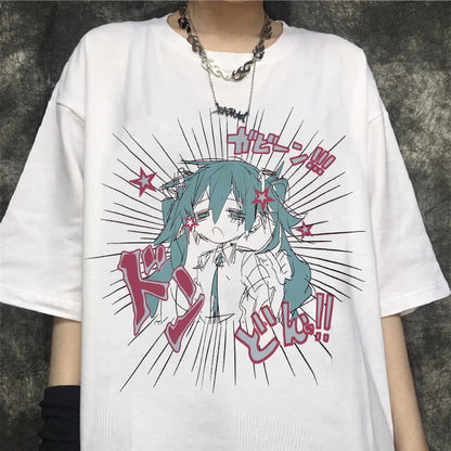 Cartoon Print Summer Y2k Gothic Harajuku T-shirt Outfits