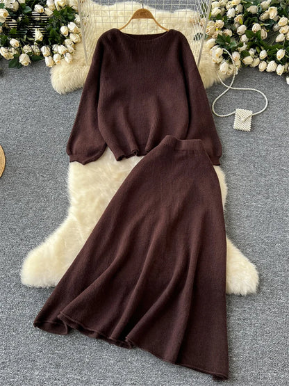 Fall Outfit Aesthetic Knit Sweater And Skirt Coord Set