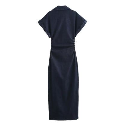 Denim Dress With Zipper And Lapel For Spring Fashion Outfits Casual
