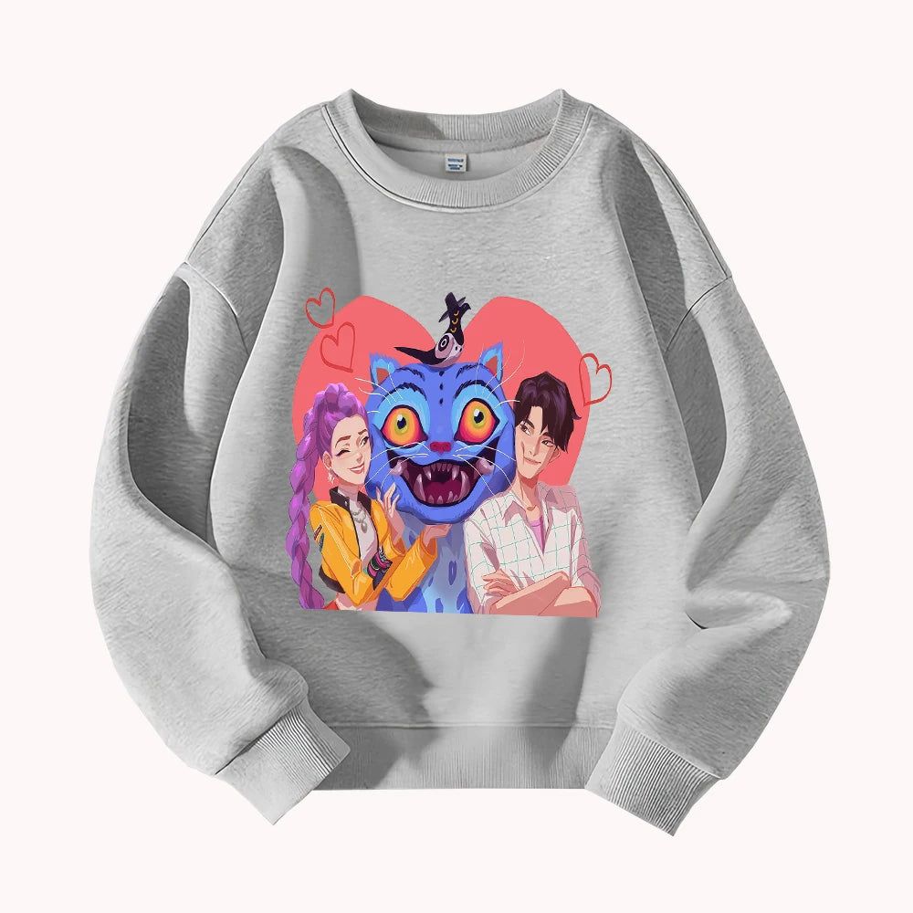 Casual Sweatshirt Outfit With Adorable Cat Couple Design For Autumn Looks