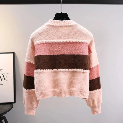 Boho-Chic Multicolor Knit Cardigan with Dramatic Lantern Sleeves for Fall