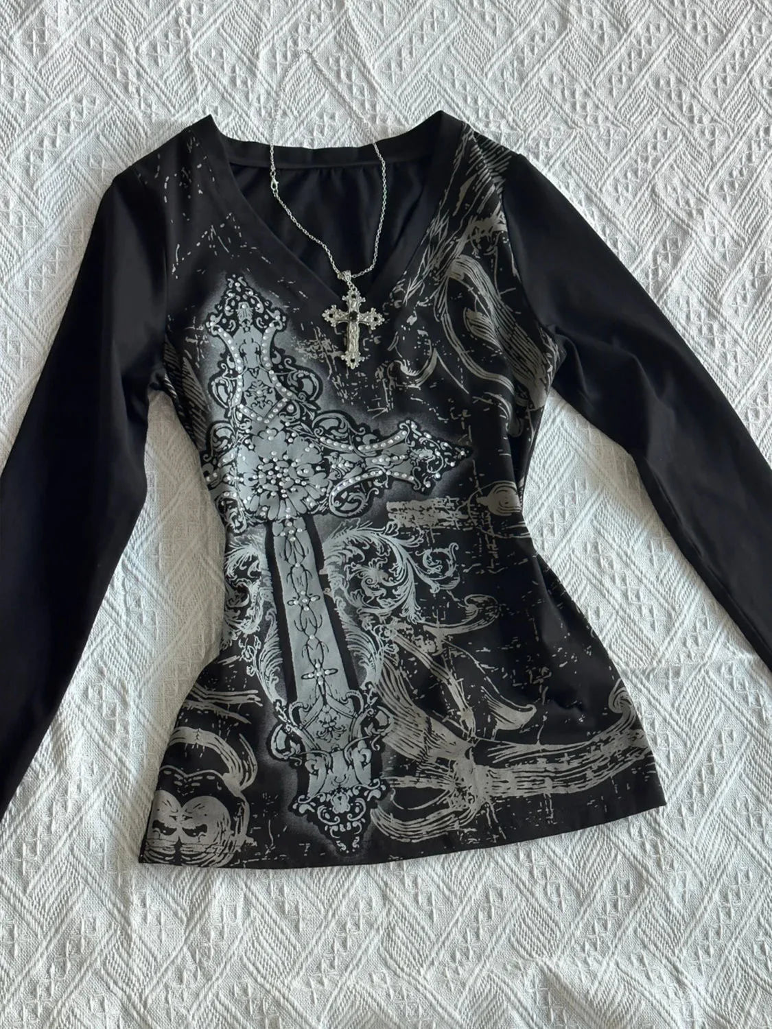 Y2k Sweatshirt Outfit Inspiration With Full Print Punk Style Long Sleeve Top For Women
